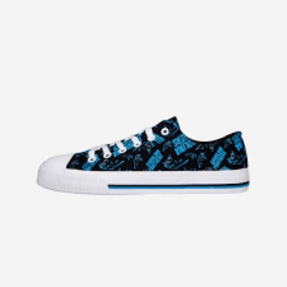 Nfl team CAROLINA Panthers Womens Low Top Repeat Print Canvas Shoe - Picture 1 of 4